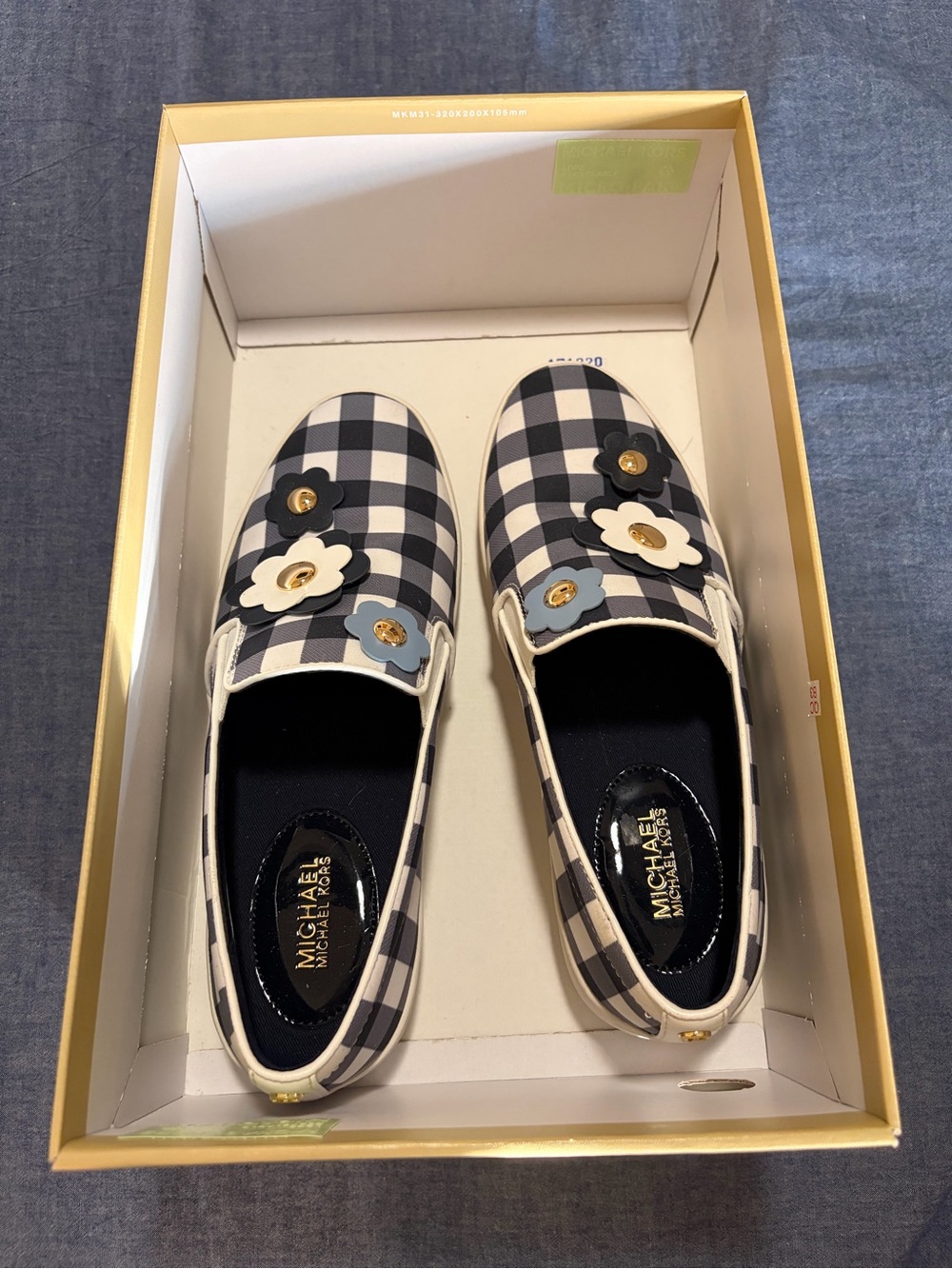 Michael Kors Black & White Gingham Floral Slip-On Sneakers